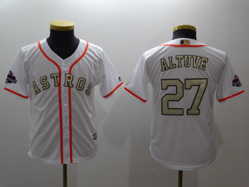 Youth Houston Astros #27 Altuve White Gold version MLB Jerseys->oakland athletics->MLB Jersey